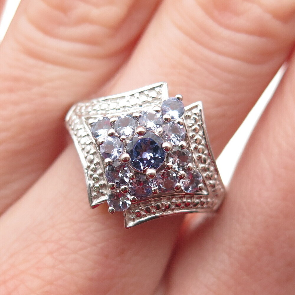Chuck Clemency 925 Sterling Silver Real Round-Cut Tanzanite Ring Size 7